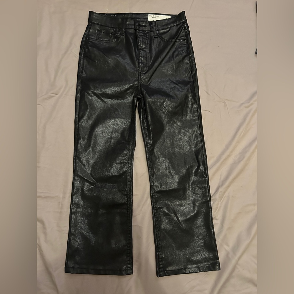Rag & Bone Shiny faux leather coated high rise pants in black color Size 28